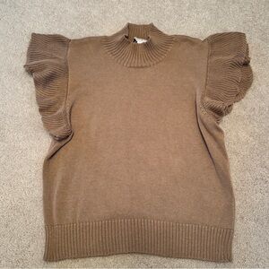 AND NOW THIS RUFFLE SLEEVE BROWN SWEATER SIZE L